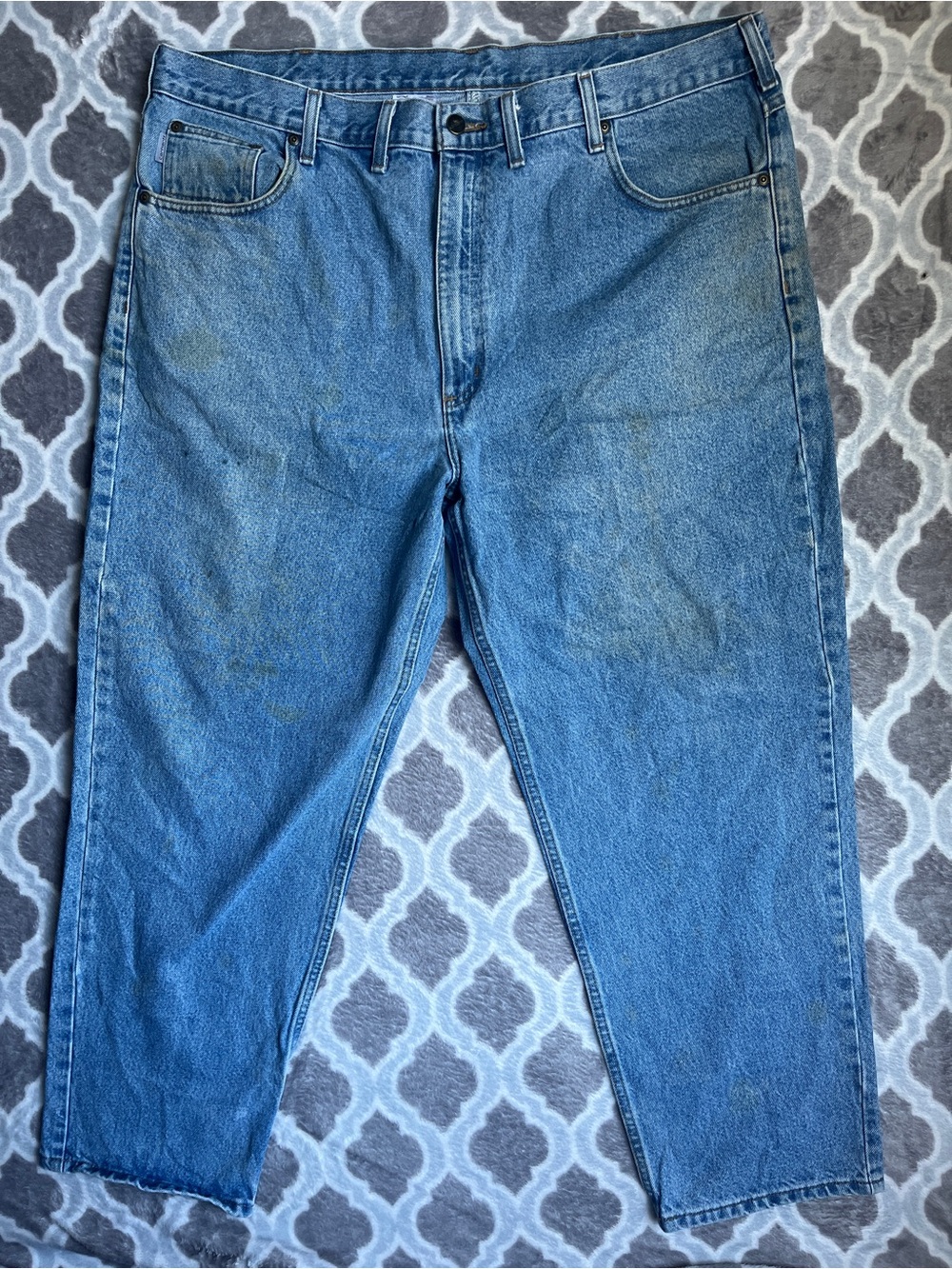 Carhartt Men's Size 44x30 Relaxed Fit Jeans Straight Fit Blue Work Outdoor Denim